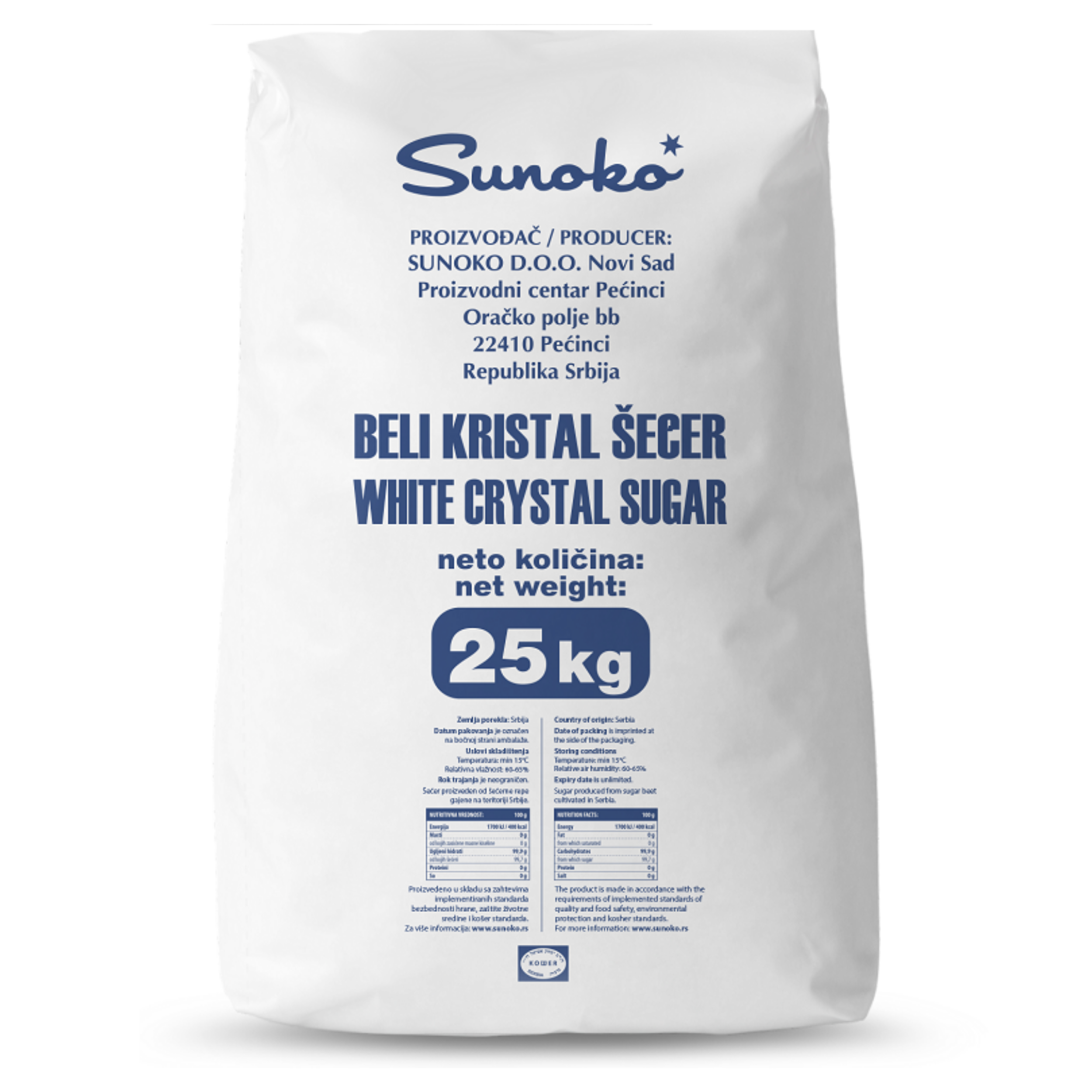 Sunoko fehér kristálycukor 25kg